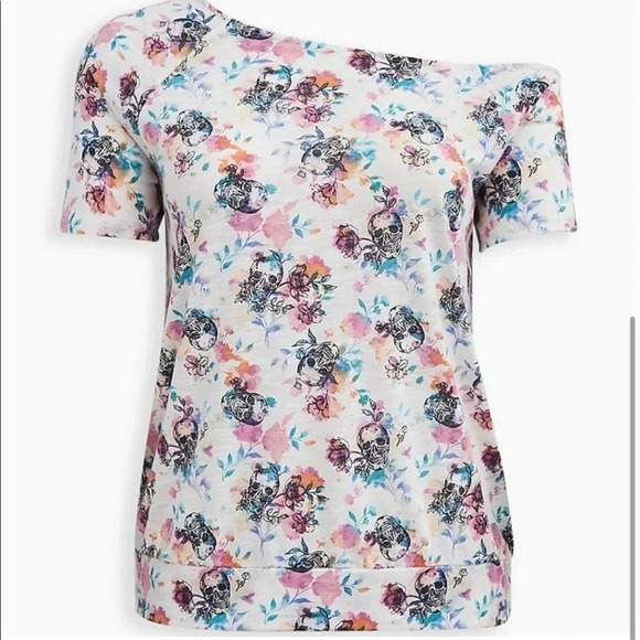 NEW Torrid Off Shoulder Tee Super Soft Floral Skull Size 6 - Picture 4 of 10
